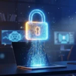 Cyfrowa kłódka symbolizująca bezpieczeństwo danych pracowniczych w chmurze obliczeniowej