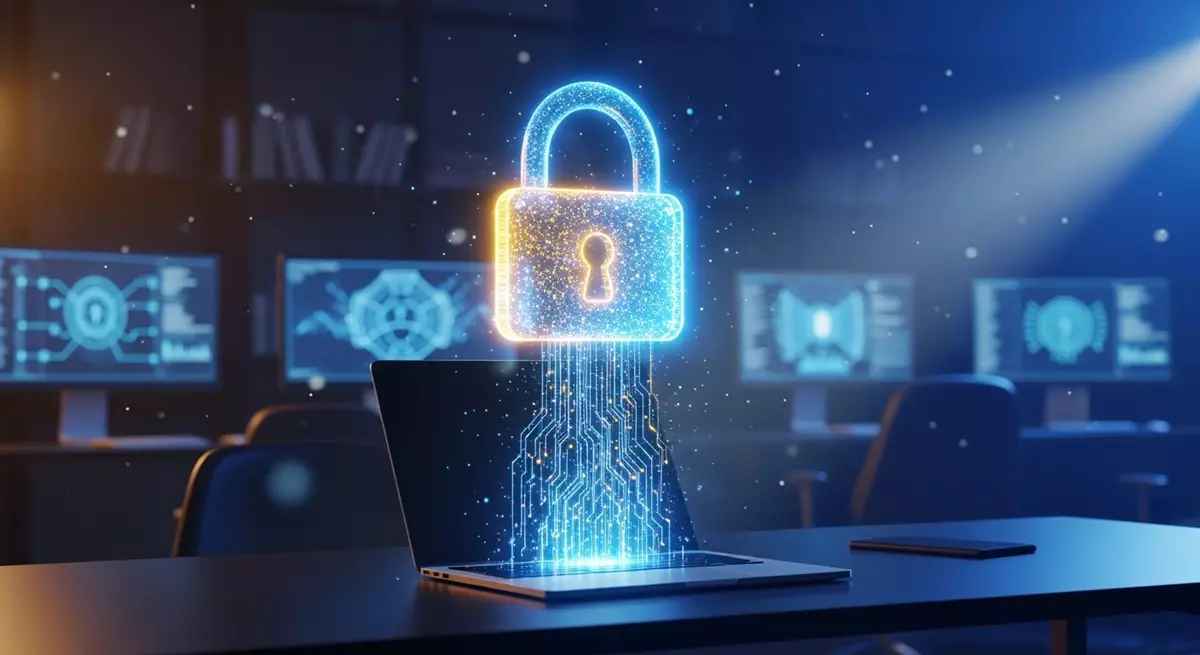 Cyfrowa kłódka symbolizująca bezpieczeństwo danych pracowniczych w chmurze obliczeniowej