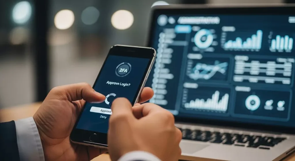 Dwuetapowa weryfikacja logowania do panelu administratora RCM Control Administrator systemu zatwierdzający logowanie do panelu za pomocą weryfikacji dwuetapowej na smartfonie