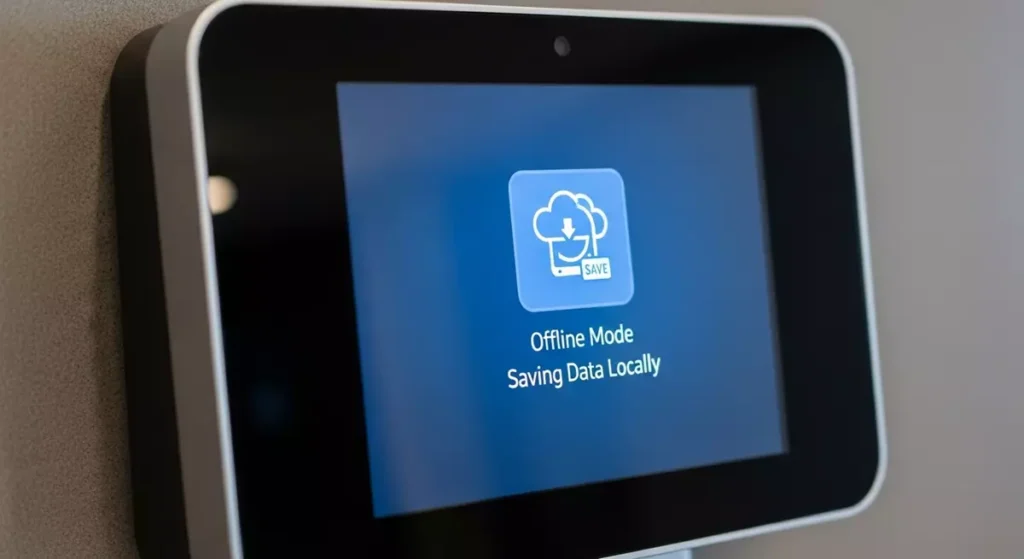 Zbliżenie na ekran nowoczesnego czytnika RCP zapisującego dane w pamięci wewnętrznej