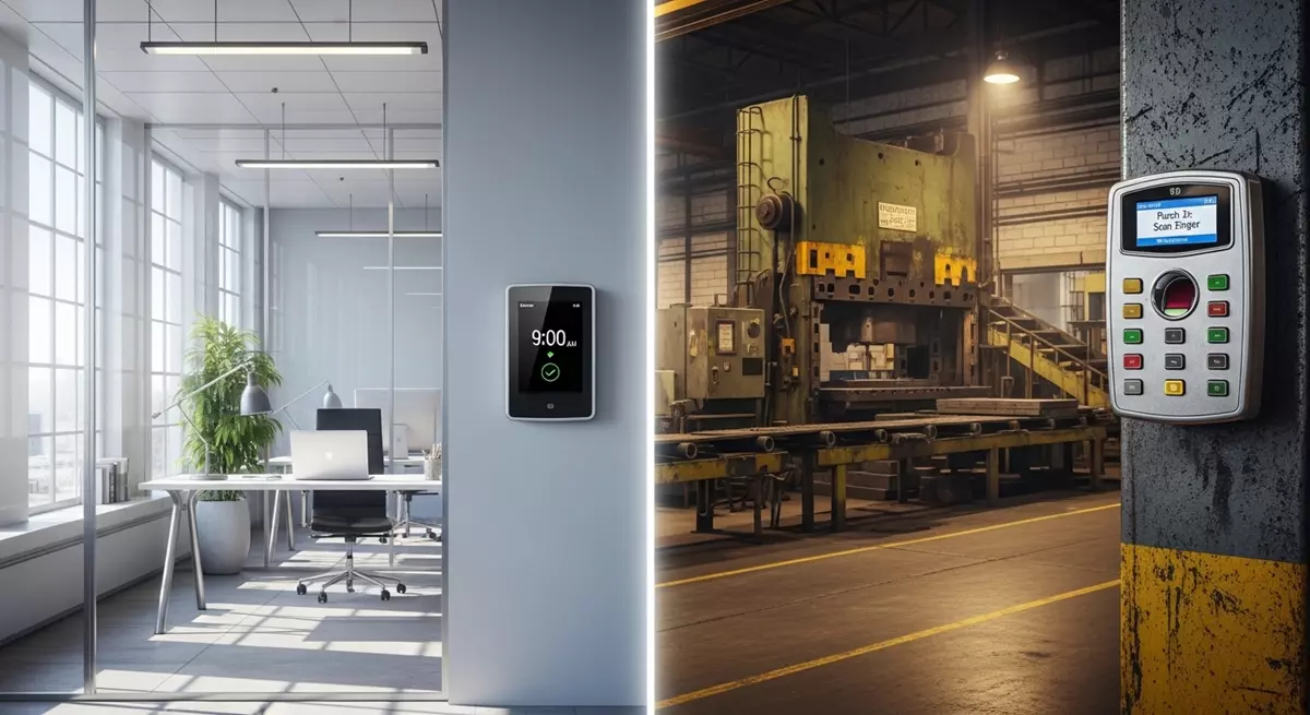 Porównanie czytników czasu pracy w nowoczesnym biurze oraz na hali produkcyjnej