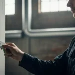 Pracownik odbijający kartę na czytniku RCP podczas awarii sieci internetowej